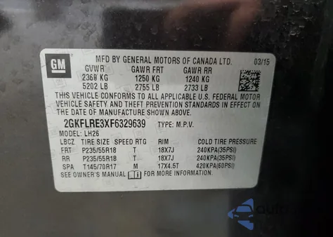 2015 GMC Terrain Sle z USA, uszkodzony, nr VIN 2GKFLRE3XF6329639